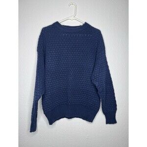 Vintage Cape Isle Knitters Sweater Unisex Large Blue Thick Cable Chunky Knit